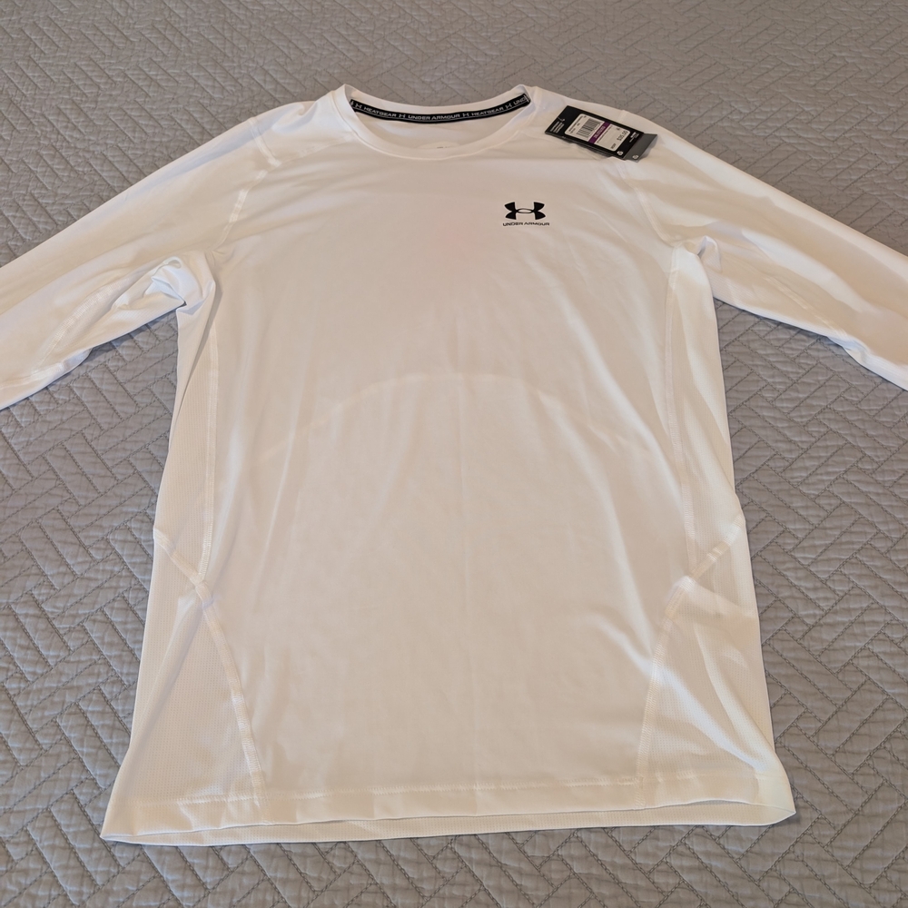 NWT Under Armour HeatGear Compression White Long Sleeve Shirt Size 2XL (0271)